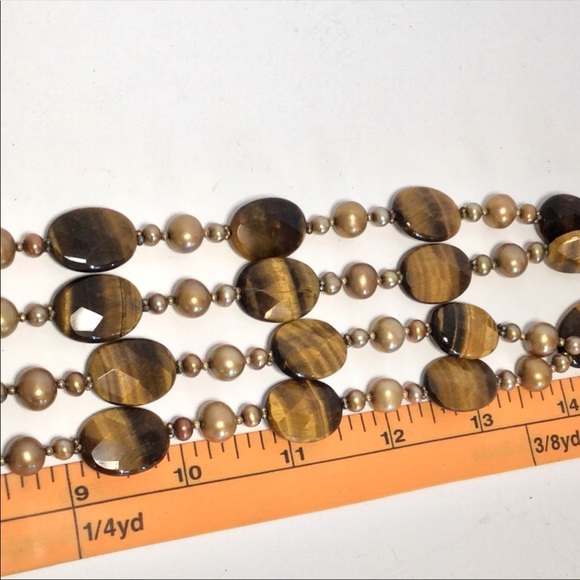 Long Tiger's Eye & Pearly Necklace - Picture 2 of 5